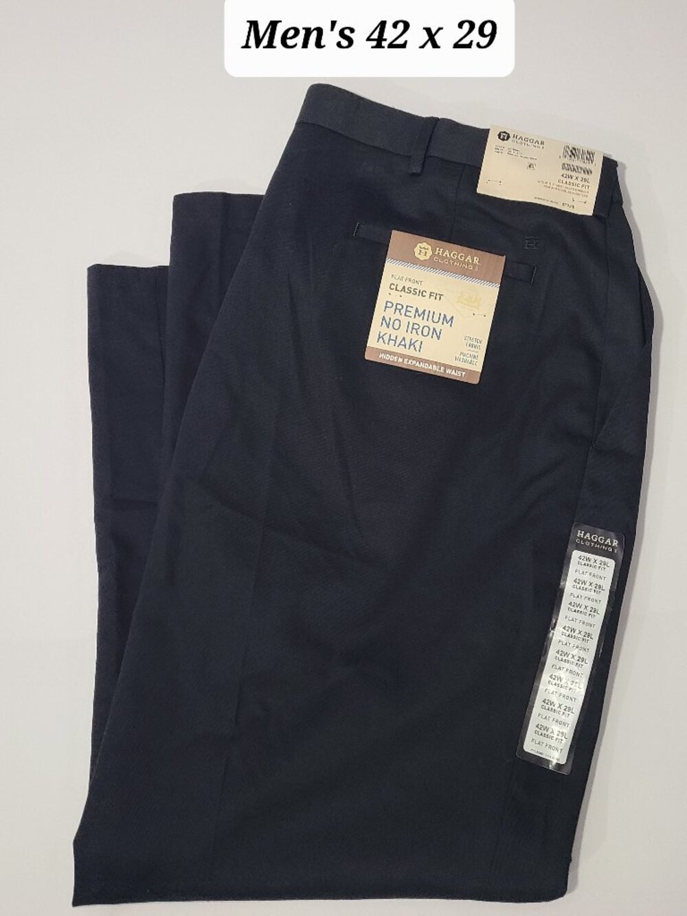 Haggar Classic Fit Premium No Iron Khaki Mens Black Stretch Pants Size 42x29 NWT